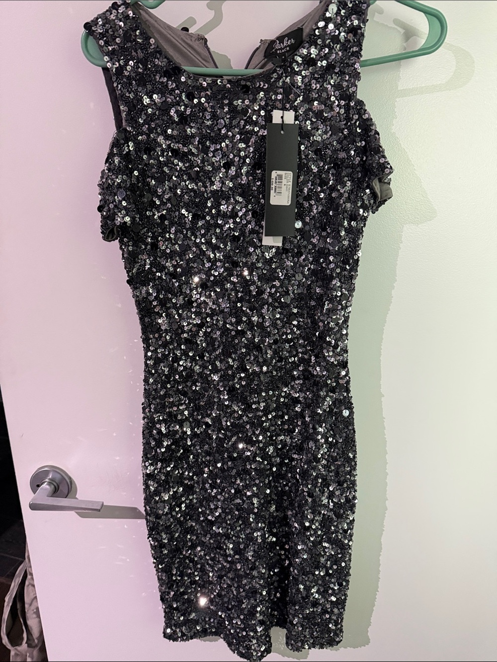 Parker Black Sequin Mini Dress with Cut Out Shoulders